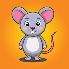 a cartoon of a mouse with a pink tail and a white belly