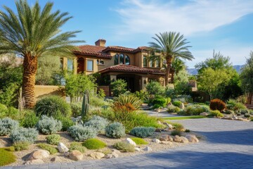 Las Vegas Home. Southwest Architecture in Desert Landscape with Greenery