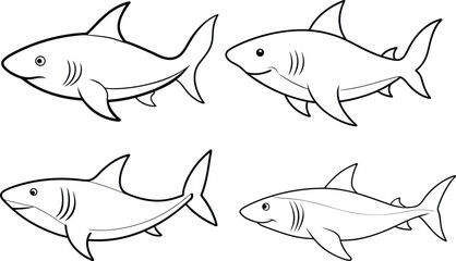 A package of Shark outline or line art illustration, depicted in mid-swim with its dorsal fin visible, drawn with sharp, streamlined lines on a white background.