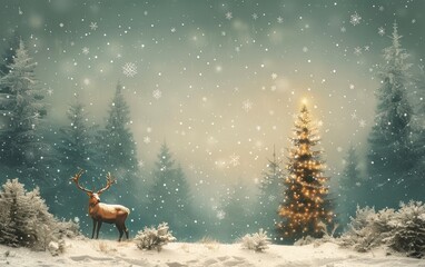 Christmas greeting card/ poster/ cover with stars, snowflakes, Christmas tree and reindeer white background 