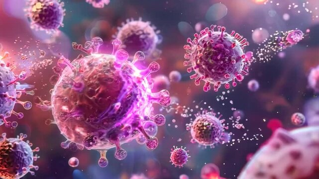 Microscopic image of white blood cells engulfing virus particles through phagocytosis, a crucial step in the body's defense against viral infections.