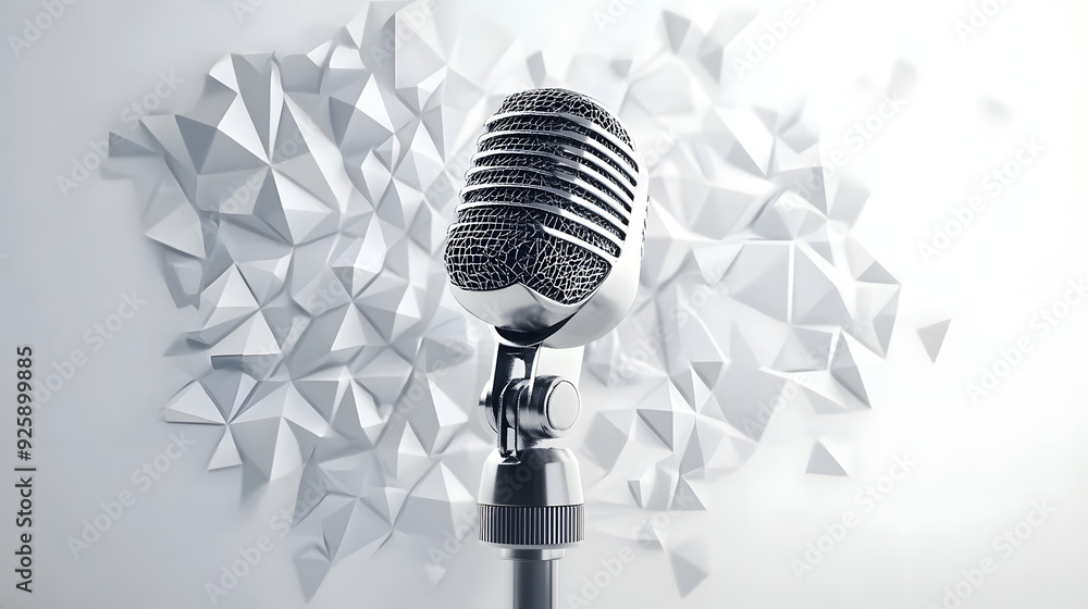Poster minimalist polygonal microphone on a white background in 8k created with generative ai technology