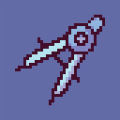 Obraz premium Pixel art illustration showcasing a vibrant and detailed office and school supplies scene. This digital artwork features a variety of pixelated items such as notebooks, pencils, erasers, rulers