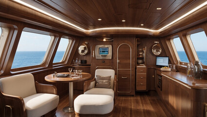 船内　木目調　クルーザー　綺麗