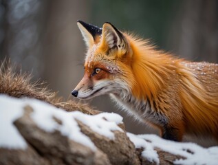 Obraz premium Red Fox in Snowy Forest, Headshot Looking Right