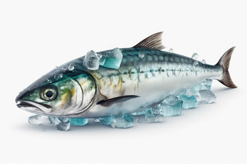 Obraz premium Mackerel Fish Under Ice Cube with Spilled Ice Cubes High Resolution Food Photography Perfect for Seafood Ads Restaurant Menus and Culinary Visuals