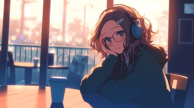 anime girl at cafe