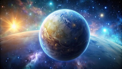 Obraz premium Giant planet in infinite outer space with shining stars, planet, space, stars, cosmic, vast, universe, astronomy