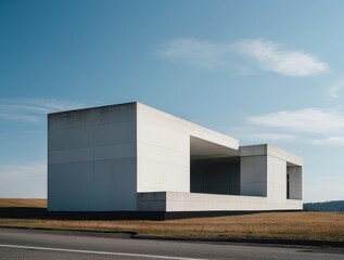 Minimalist Concrete Structure with Open Frame Against a Blue Sky