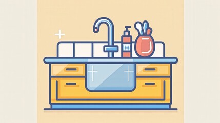 Fototapeta premium Create an icon of a kitchen sink with a faucet and a dish rack, emphasizing cleanliness and dishwashing