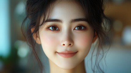 A young girl of Asian appearance. Model. Product advertising.