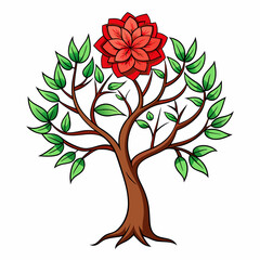 Tree and Red Flower Drawing Vector - SVG, Cricut, Silhouette, Clipart, T-shirt Graphic