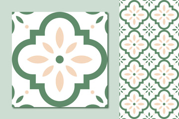 Green and Beige Floral Pattern, seamless pattern for printing or tile patterns . Vector illustration
