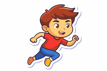 5 year boy running sticker vector illustration on a white background.