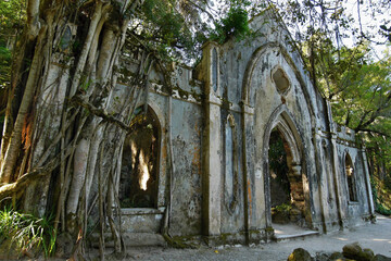Fototapeta premium Ruins of an abandoned monastery in lush vegetation