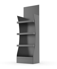 Blank Advertising Corrugated Supermarket Retail Promotion Cardboard Display Shelf. 3d Render Illustration.