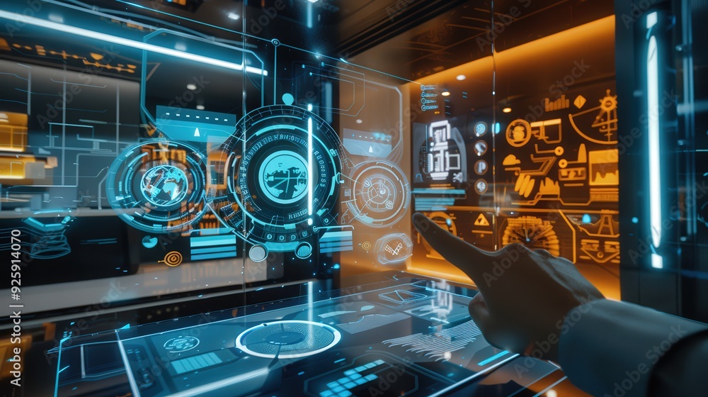 Poster depict a banking system using augmented reality for enhanced customer engagement.