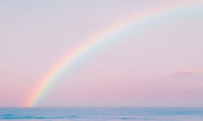 A dreamy pastel rainbow arching over a serene landscape, Generative AI