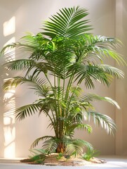 Fototapeta premium Tree leaves in a pot, plain color background