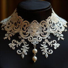Obraz premium A timeless piece that showcases the allure of lace and floral motifs, this white necklace is a must-have accessory.