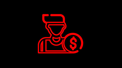  Neon Labor and Currency Symbol, Glowing Worker with Dollar Coin, Modern Financial Icon, Luminous Economy Sign, Neon Dollar and Worker, Yellow Glowing Money Symbol