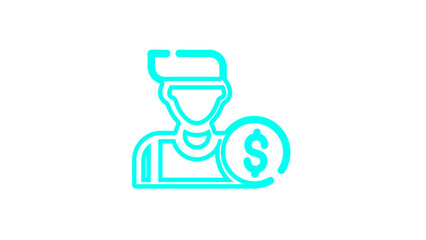 Neon Worker and Dollar Icon, Yellow Glowing Economy Figure, Luminous Financial Worker, Modern Currency Symbol, Glowing Yellow Labor and Money Icon