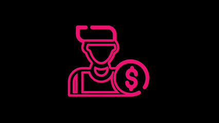 Neon Worker and Dollar Icon, Yellow Glowing Economy Figure, Luminous Financial Worker, Modern Currency Symbol, Glowing Yellow Labor and Money Icon