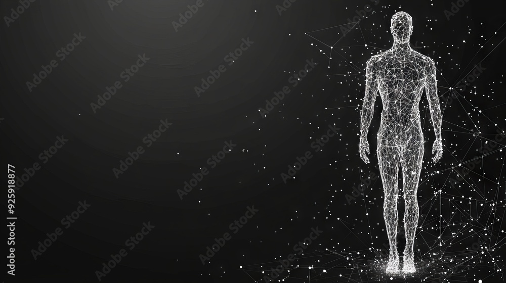 Poster human body low poly wireframe. vector polygonal image in the form of a starry sky or space, consisti
