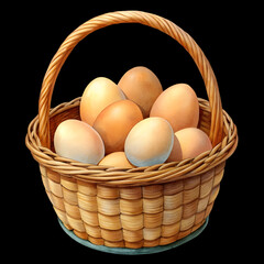a basket of eggs on white background