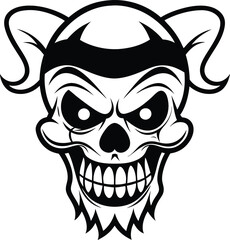 clown skull illustration black and white