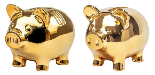 gold piggy bank isolated on transparent background