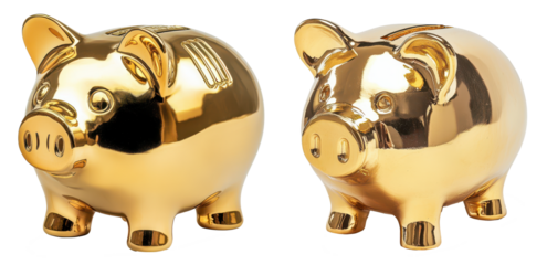 gold piggy bank isolated on transparent background