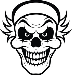 clown skull illustration black and white