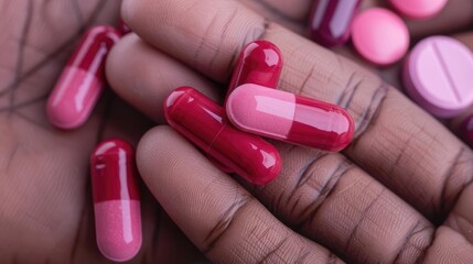 Colorful pills and capsules representing HIVAIDS medication, detailed pharmaceutical shot, healthcare treatment