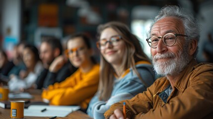 Fototapeta premium Focused elderly man sketching during an art class