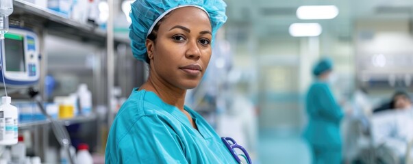 Nurse administering medication to a patient in a modern hospital, HIVAIDS care, professional medical environment