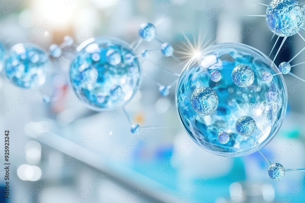 Poster abstract representation of molecular structures in a scientific environment, emphasizing beauty and 