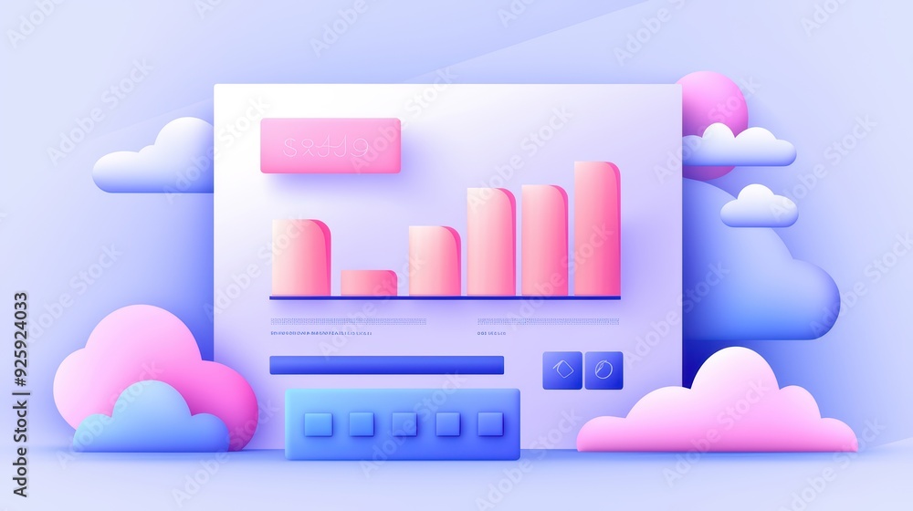 Poster colorful data visualization with graphs and clouds, ideal for presentations and digital design proje