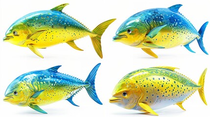 Set of Fish Isolate on White Background