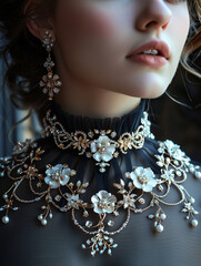 Embrace the timeless allure of a floral and pearl choker, the ideal statement piece for any elegant ensemble-3
