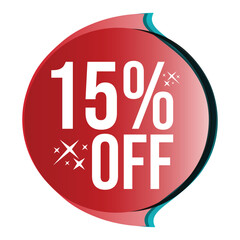 15% off Sale discount promotion tag sticker or label Vector Illustration Discount 15% percent special offer for marketing sales promotion offers advertisement red badge for websites social media