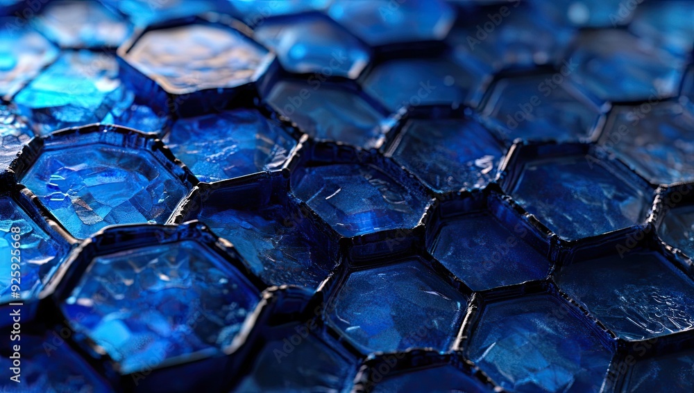 Poster shiny blue hexagonal abstract pattern.