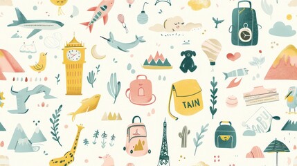 Set of holiday elements travel decoration watercolor decoration