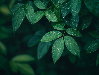 Fototapeta premium A leafy green plant with droplets of water on it
