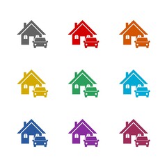 Car and house  icon isolated on white background. Set icons colorful