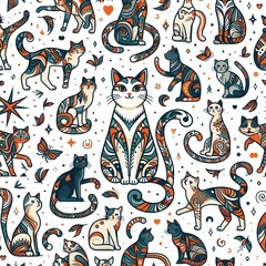 Ornamental Cat Seamless Pattern