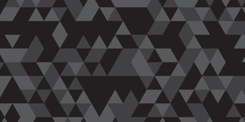Abstract geometric black and gray background seamless mosaic and low polygon triangle texture wallpaper. Triangle shape retro wall grid pattern geometric ornament tile vector square element.