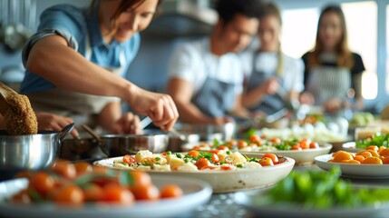 Friends Preparing Fresh Ingredients in a Cooking Class