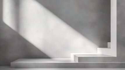 Minimalist Concrete Staircase with Sunbeam: A single shaft of sunlight illuminates a simple yet elegant concrete staircase in a minimalist setting.