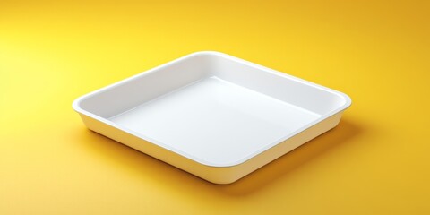 Creative Abstract Yellow Background with Empty Plastic or Paper Tray Model: Versatile Product Display Mockup for Marketing. Minimalist UI Web Poster Design Showcasing Blank Canvas for Merchandise Pres